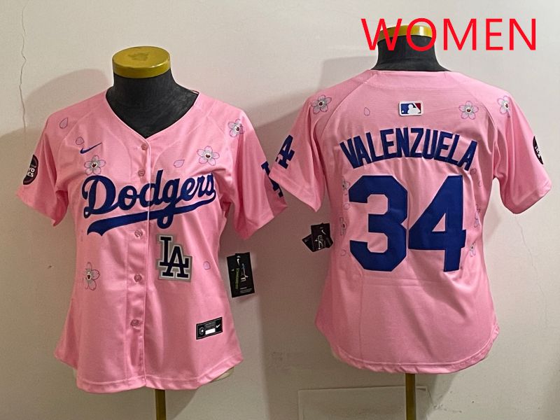 Women Los Angeles Dodgers #34 Valenzuela Pink Sakura Edition 2025 Nike MLB Jersey style 41